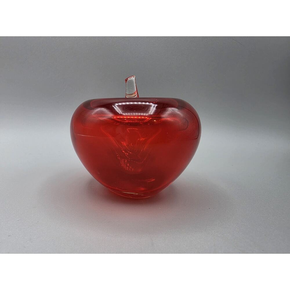 Blenko Hand Blown Ruby Red Apple Glass Paperweight Fruit Teacher Doctor Gift